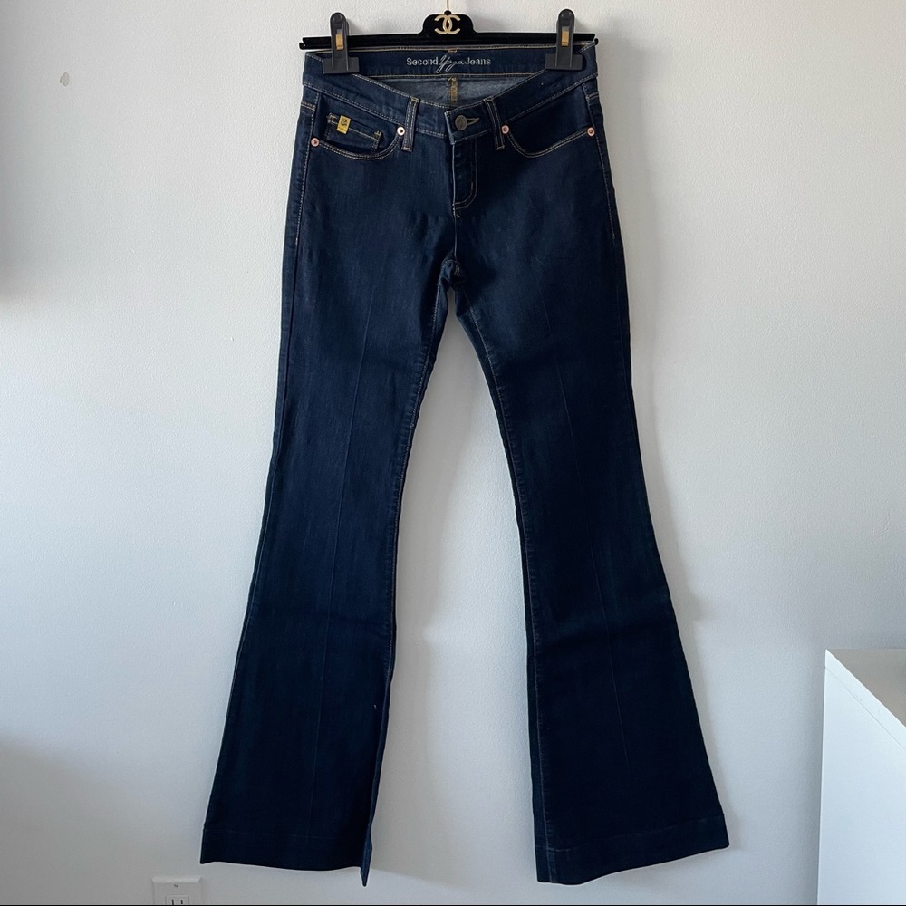 Second Jeans “Yoga” jeans dark navy blue wash size 26 flare bell bottoms stretch